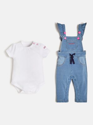 Guess Kit 2 Pezzi Salopette di Jeand Body Bianco Bambina