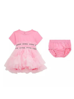 Guess Kids Abito Modello T-shirt a Strati Rosa Bambina