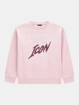 Guess SweaT-shirt logo Icon strass Felpa Rosa Bambina