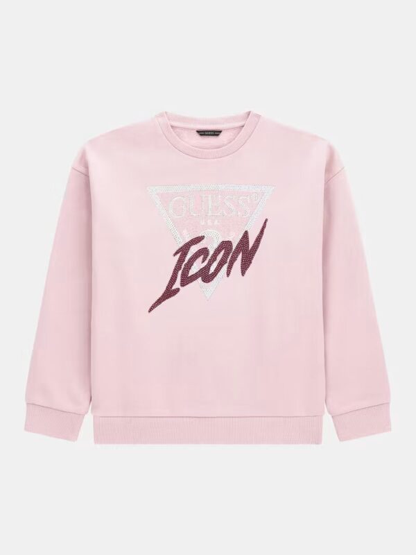 Guess SweaT-shirt logo Icon strass Felpa Rosa Bambina