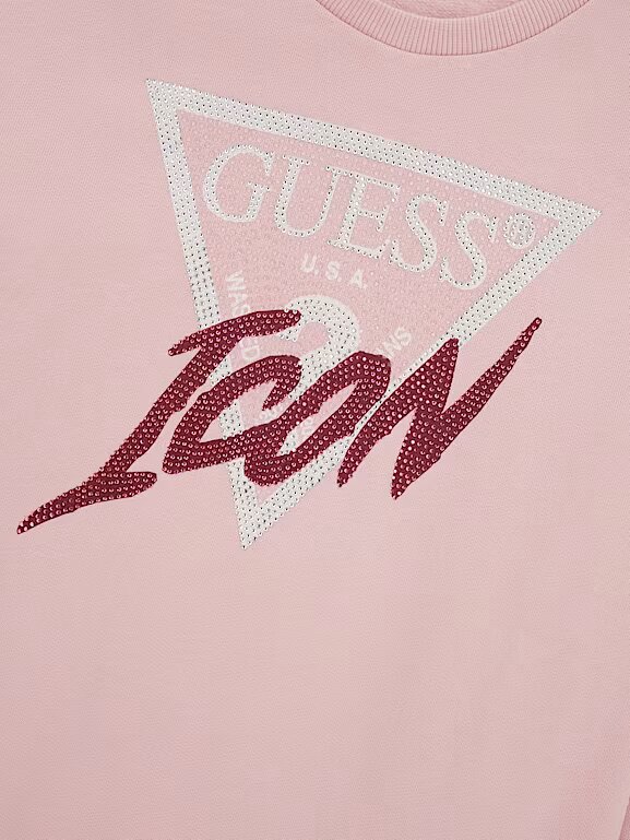 Guess SweaT-shirt logo Icon strass Felpa Rosa Bambina
