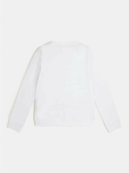 Guess Felpa Girocollo Bianca Con Ricami Bambina