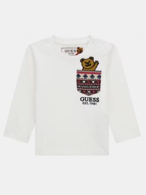 Guess Baby Felpa Girocollo Bianca Con Ricami Bambine
