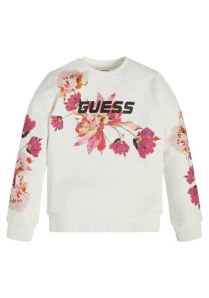 Guess Front Logo Sweatshirt Felpa Girocollo Bianca Bambina