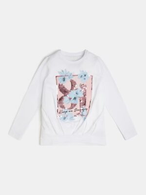 Guess T-shirt Manica lunga Bianca Glitterata Bambina