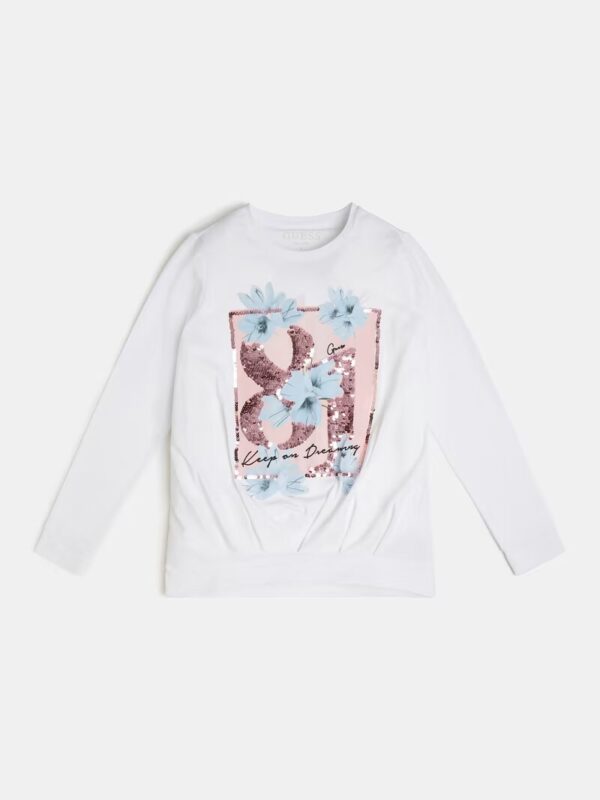 Guess T-shirt Manica lunga Bianca Glitterata Bambina