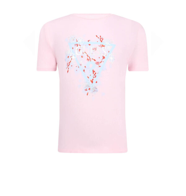 Guess T-shirt logo triangolo frontale Rosa Bambina