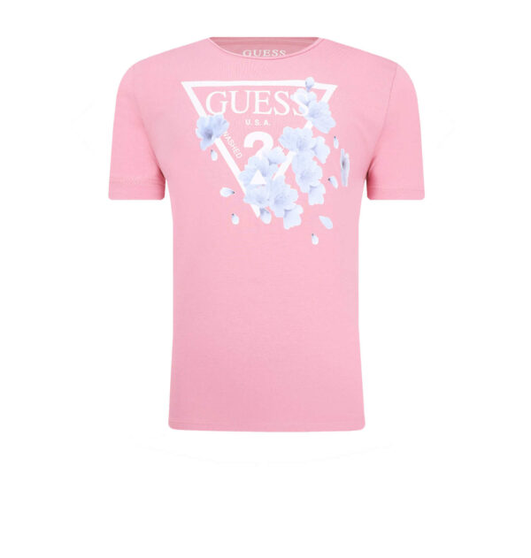 Guess T-shirt logo triangolo frontale Rosa Bambina