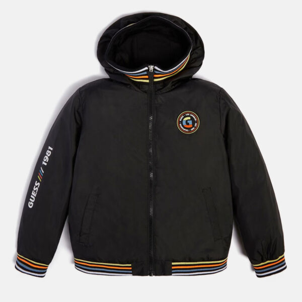 Guess Giubbotto Con Cappuccio Nero Bambino