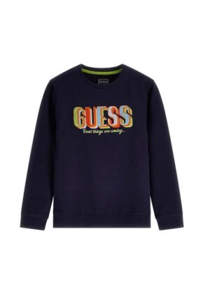 Guess Felpa  Girocollo con logo frontale Blu Bambino