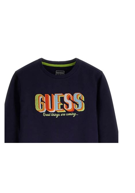 Guess Felpa  Girocollo con logo frontale Blu Bambino