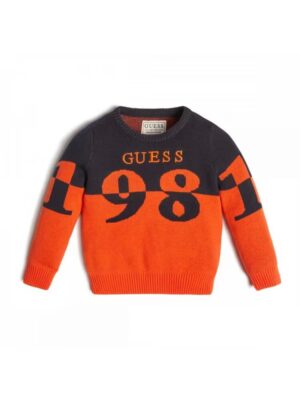Guess Maglioncino Girocollo Arancione e Nero Bambino