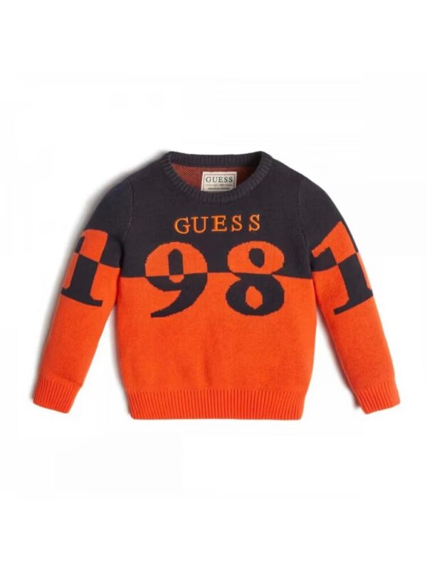 Guess Maglioncino Girocollo Arancione e Nero Bambino