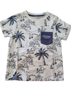 Guess  T-shirt Con Tasico Bianca Blu Bambino