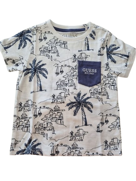 Guess  T-shirt Con Tasico Bianca Blu Bambino