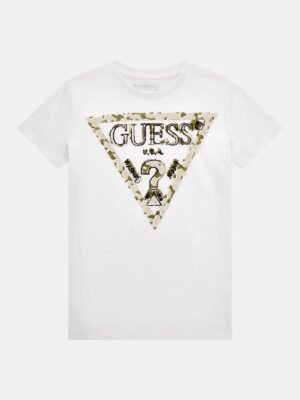 Guess Ss Kids T-shirt logo Frontale Bianca Bambino