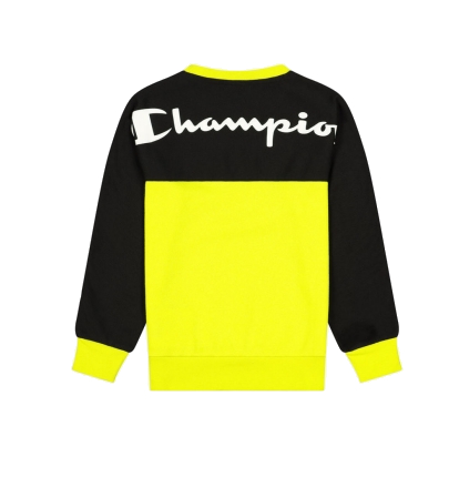 Champion Kids Legacy Script Logo Crewneck Felpa Girocollo Giallo Fluo Bambino