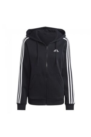 Adidas Essentials 3-Stripes Felpa Con Cappuccio Chiusura Zip Nera Donna