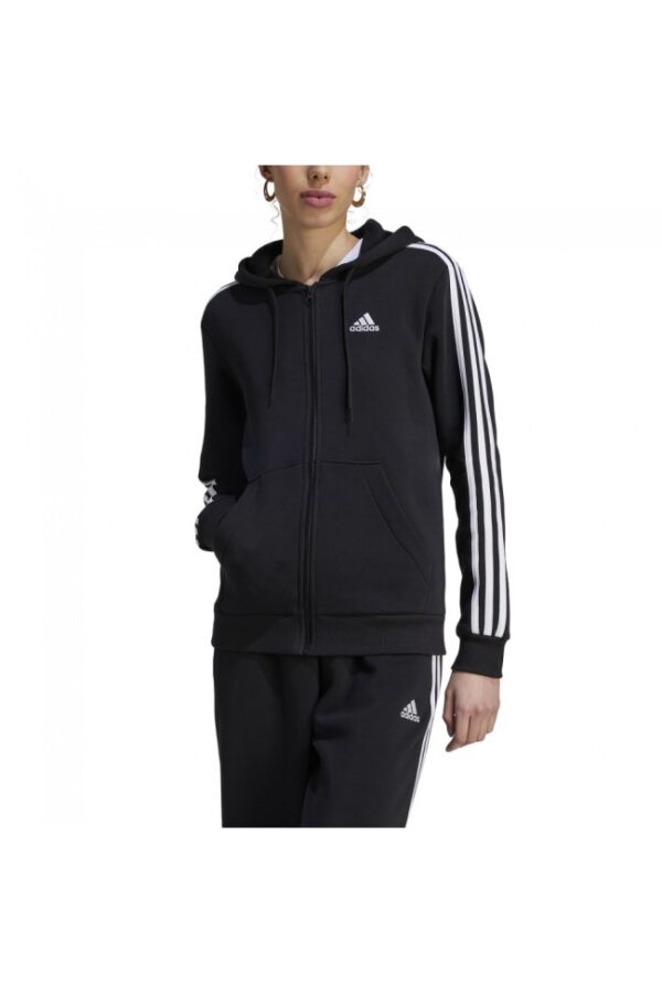 Adidas Essentials 3-Stripes Felpa Con Cappuccio Chiusura Zip Nera Donna