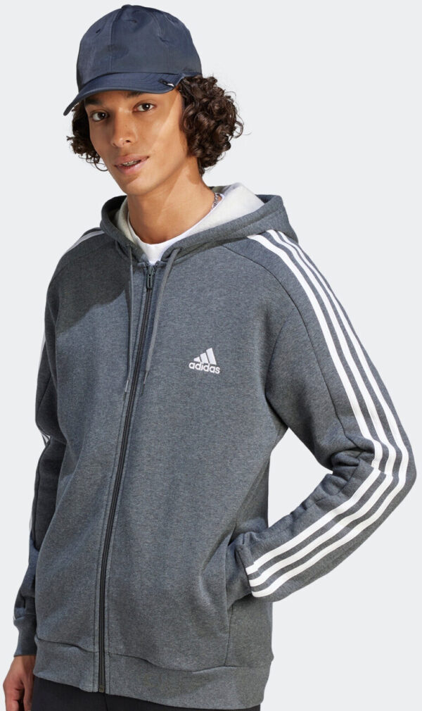 Adidas Men's Lifestyle Essentials Fleece 3-Stripes Felpa Grigia Uomo