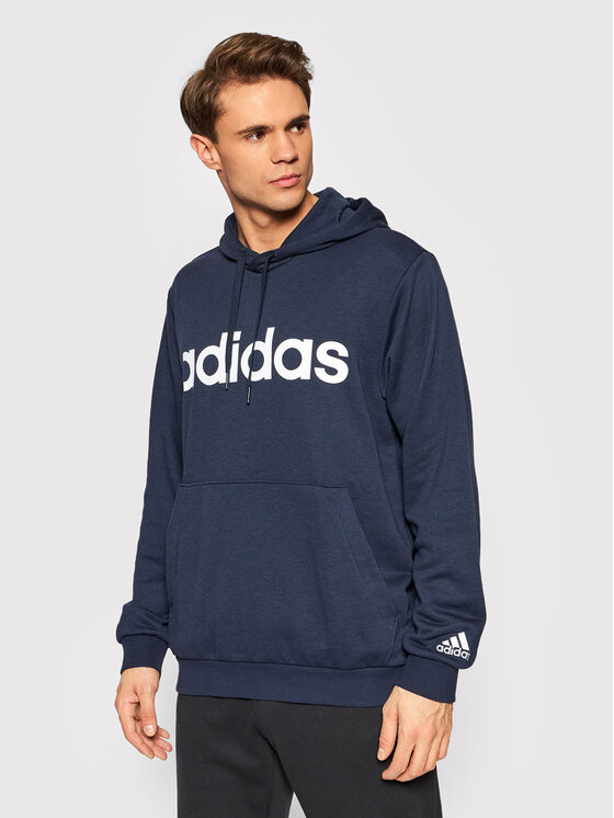 Adidas Essentials French Terry Linear Logo Felpa con cappuccio Blu Uomo