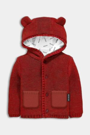 Guess Hooded Cardigan Con Cappuccio Total Red Bambino