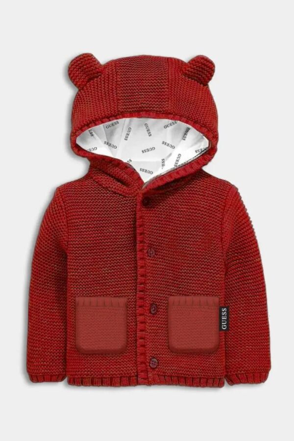 Guess Hooded Cardigan Con Cappuccio Total Red Bambino