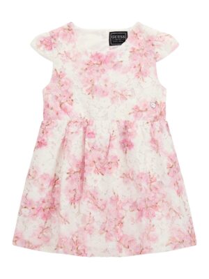 Guess Blossom Vestito Con Stampe a Fiori Bianco Rosa Bambina