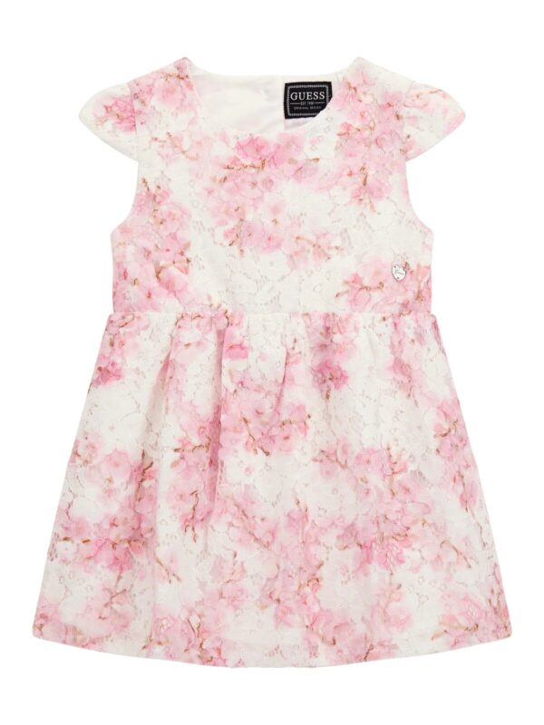Guess Blossom Vestito Con Stampe a Fiori Bianco Rosa Bambina