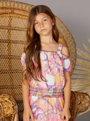 Guess Top stampa all over rosa Bambina