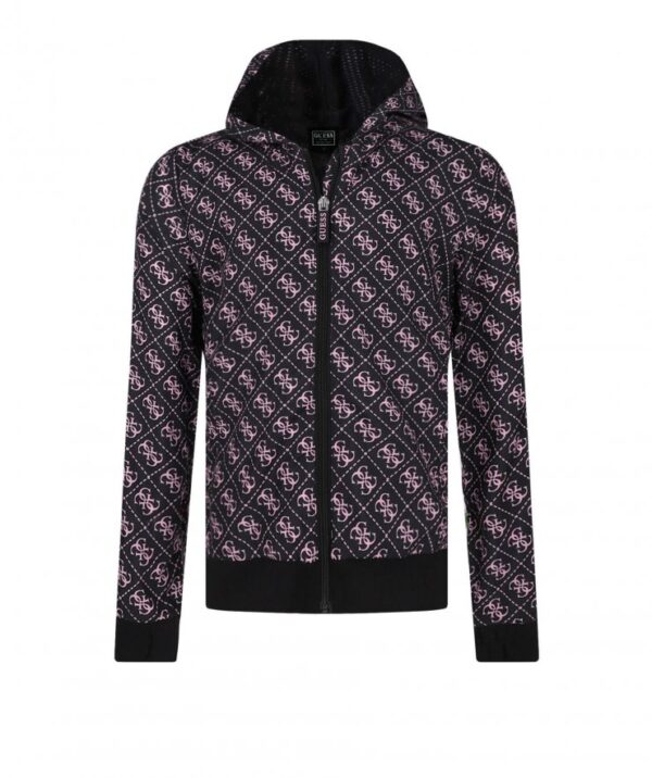 Guess Giacca Antivento Con Cappuccio Nera Rosa Bambina