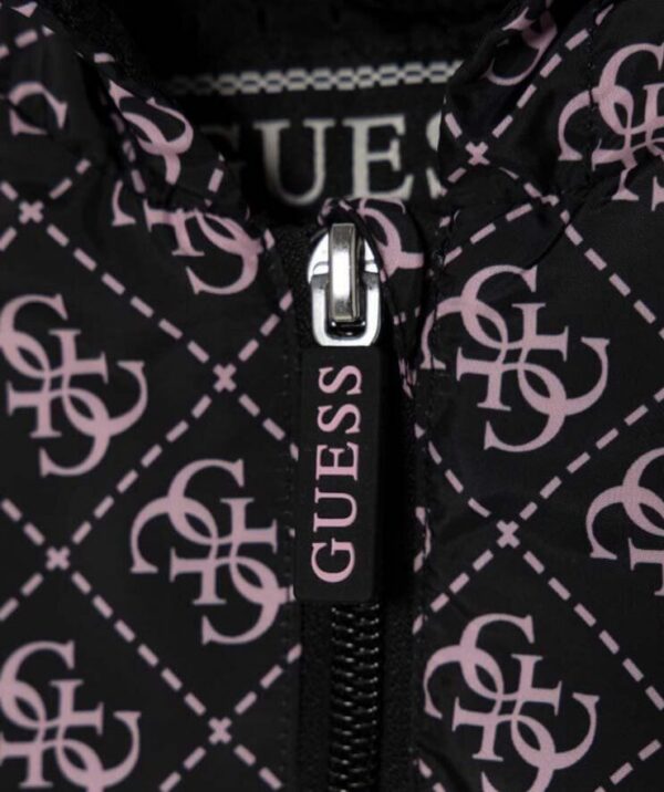 Guess Giacca Antivento Con Cappuccio Nera Rosa Bambina