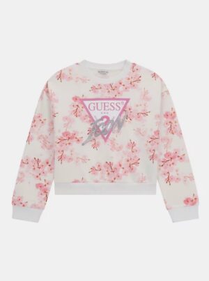 Guess Kids Felpa Girocollo stampa all over Bianca Rosa Bambina