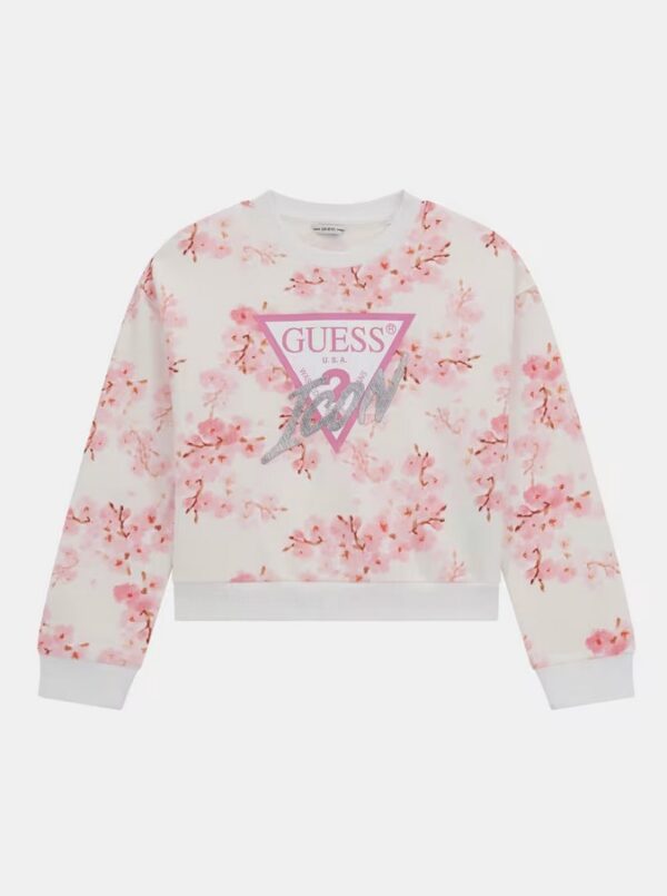 Guess Kids Felpa Girocollo stampa all over Bianca Rosa Bambina