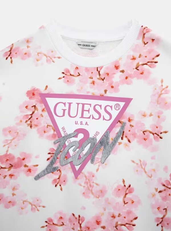 Guess Kids Felpa Girocollo stampa all over Bianca Rosa Bambina