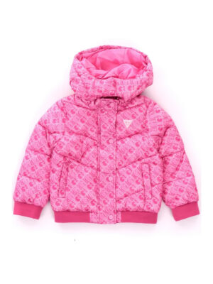 Guess Kids piumino con logo Gj all over Rosa Bambina