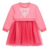 Guess Abito fit and flare con balze in rete Rosa Fucsia Bambina