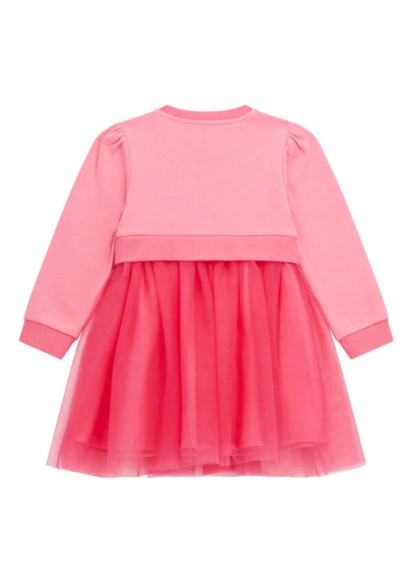 Guess Abito fit and flare con balze in rete Rosa Fucsia Bambina