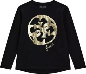 Guess Maglietta Maniche Lunghe Nera Bambine Ragazze