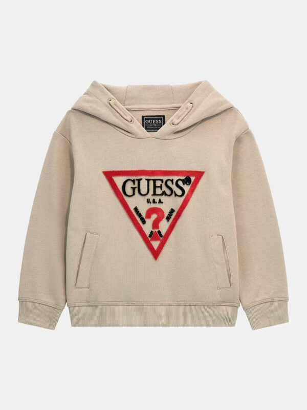 Guess Felpa Con Cappuccio logo triangolo frontale Beige Bambino
