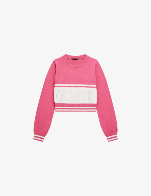Guess Kids Maglioncino Girocollo Rosa Bainco Bambine Ragazze