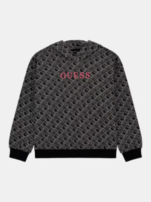 Guess Kids Felpa Con Cappuccio Nera Grigia Bambine Ragazze
