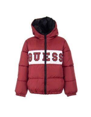 Guess Padded Hooded Ls Piumino Con Cappuccio Rosso Bambini Ragazzi