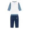 Blusa con orsetto bicolore per neonato di Guess e pantaloni in denim