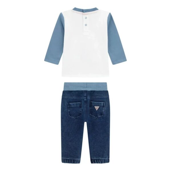 Blusa con orsetto bicolore per neonato di Guess e pantaloni in denim