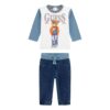 Blusa con orsetto bicolore per neonato di Guess e pantaloni in denim