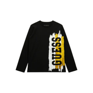 Guess Boys Black Logo Long Sleeve Top bambino