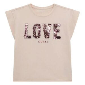 T-shirt Guess rosa LOVE con paillettes per bambina