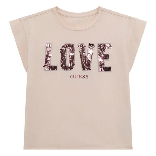 T-shirt Guess rosa LOVE con paillettes per bambina