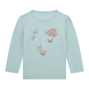Blusa a maniche lunghe floreale celeste per neonata con logo Guess